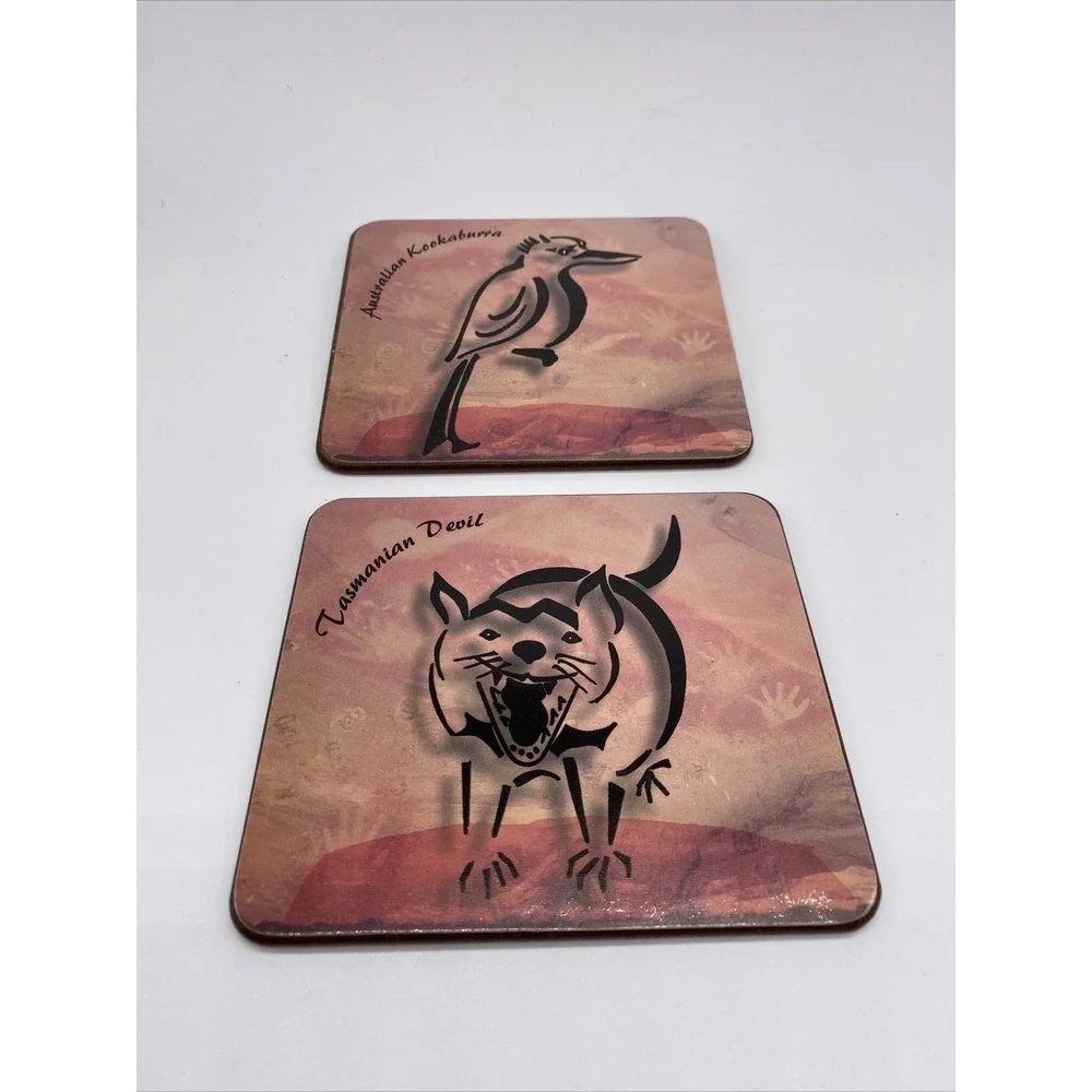 Australian Drink Coasters Tasmanian devil Kookaburra Platypus Kangaroo‎ set of 4